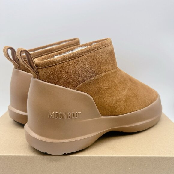 Moon Boot Luna Low Faux Shearling Lined Boots Platform Cognac Suede EU 38 US 7 - Picture 8 of 14